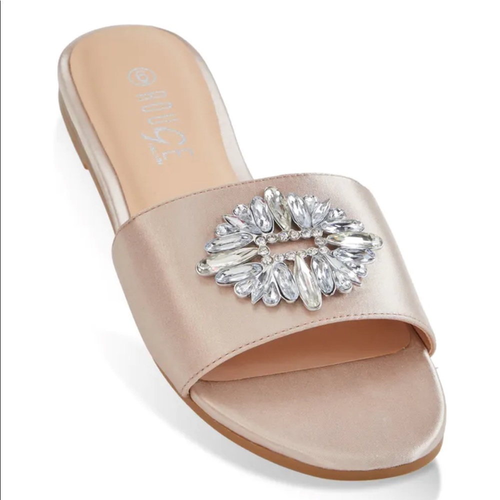 Art Deco 1920 Rhinestone embellished Silk Slides, elegant classy slippers bling